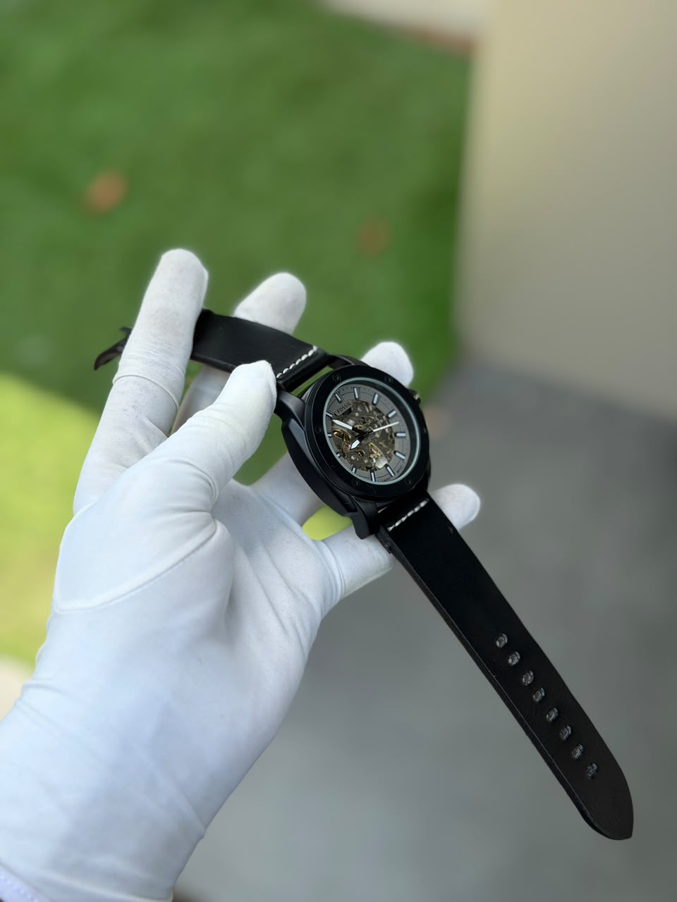 Men's Skeleton Automatic Mechanical Watch – Matte Black Case & Leather Strap
