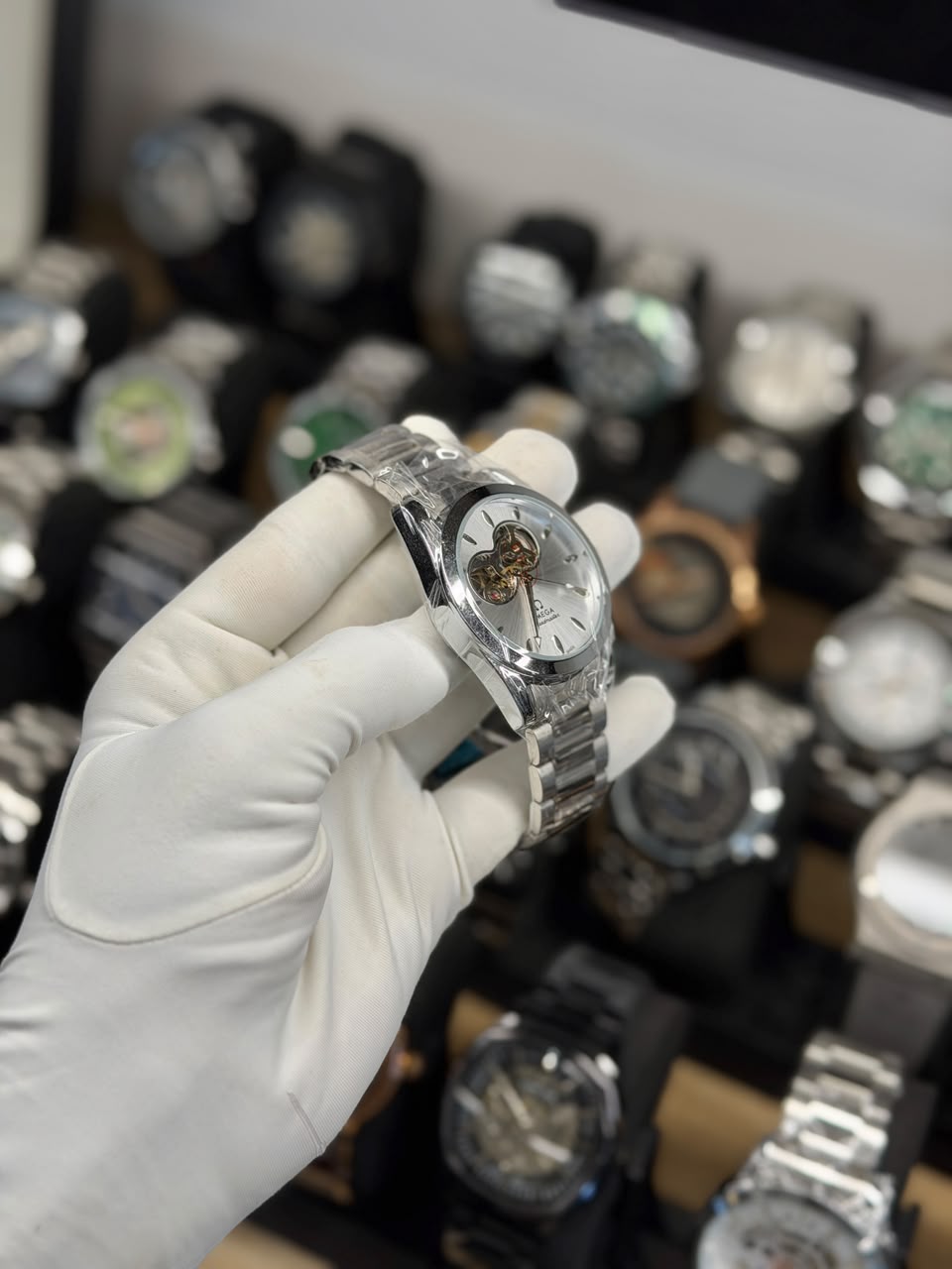 Silver Skeleton Automatic Watch