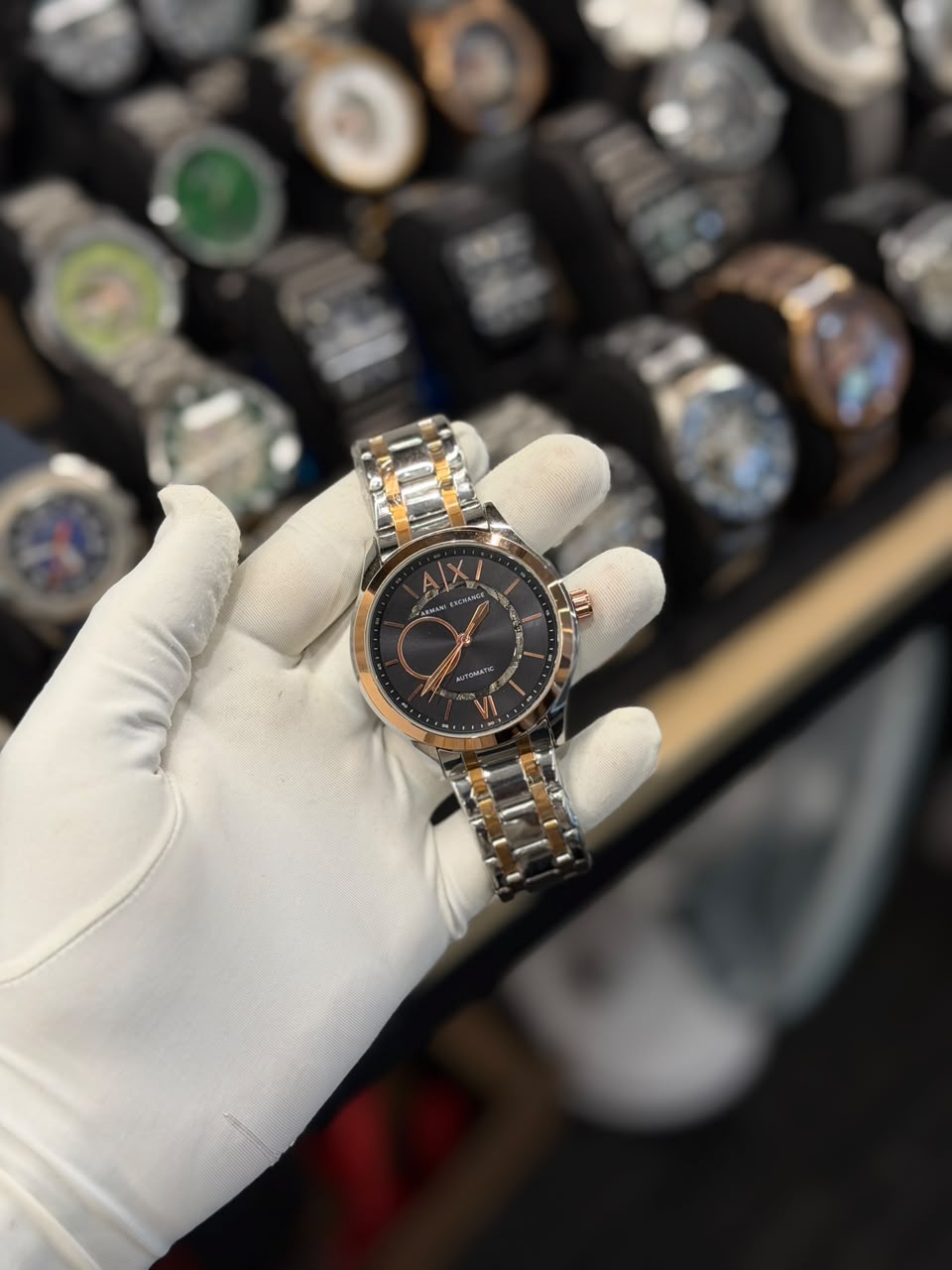 Two-Tone Automatic Stainless Steel Men's Watch with Black Textured Dial