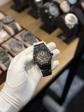 Men's All-Black Octagonal Skeleton Automatic Watch with Integrated Bracelet