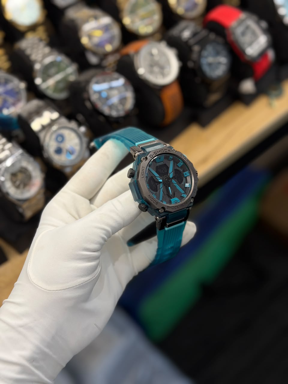 Transparent Teal Analog-Digital Sports Watch