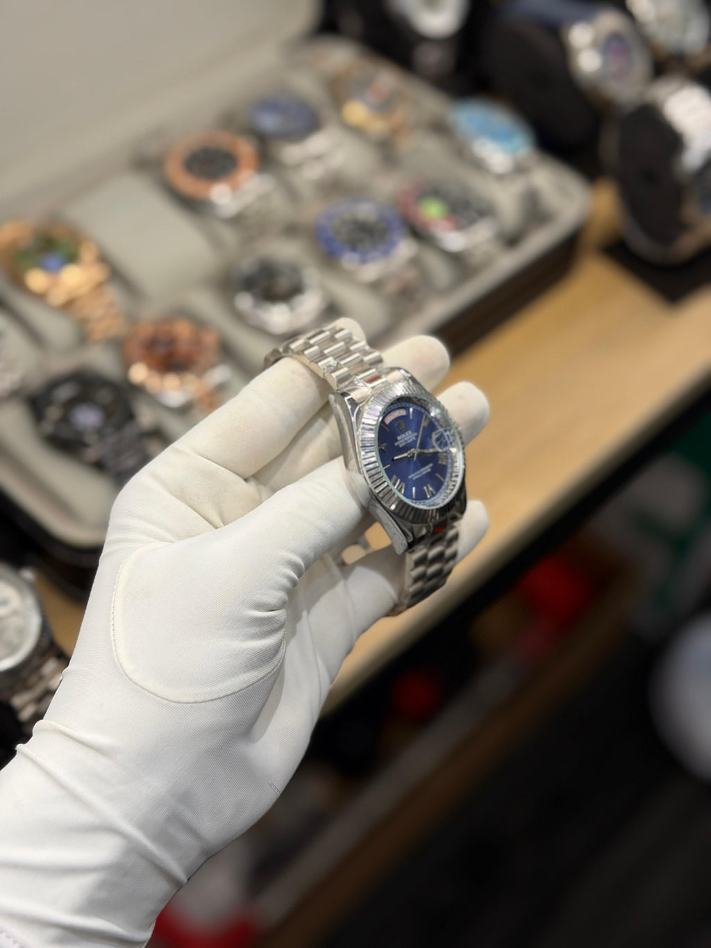 Classic Silver & Blue Dial Day-Date Analog Automatic Watch