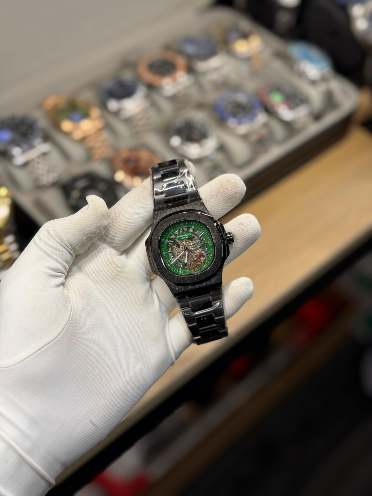 Men's Black & Green Skeleton Dial Analog Automatic Watch