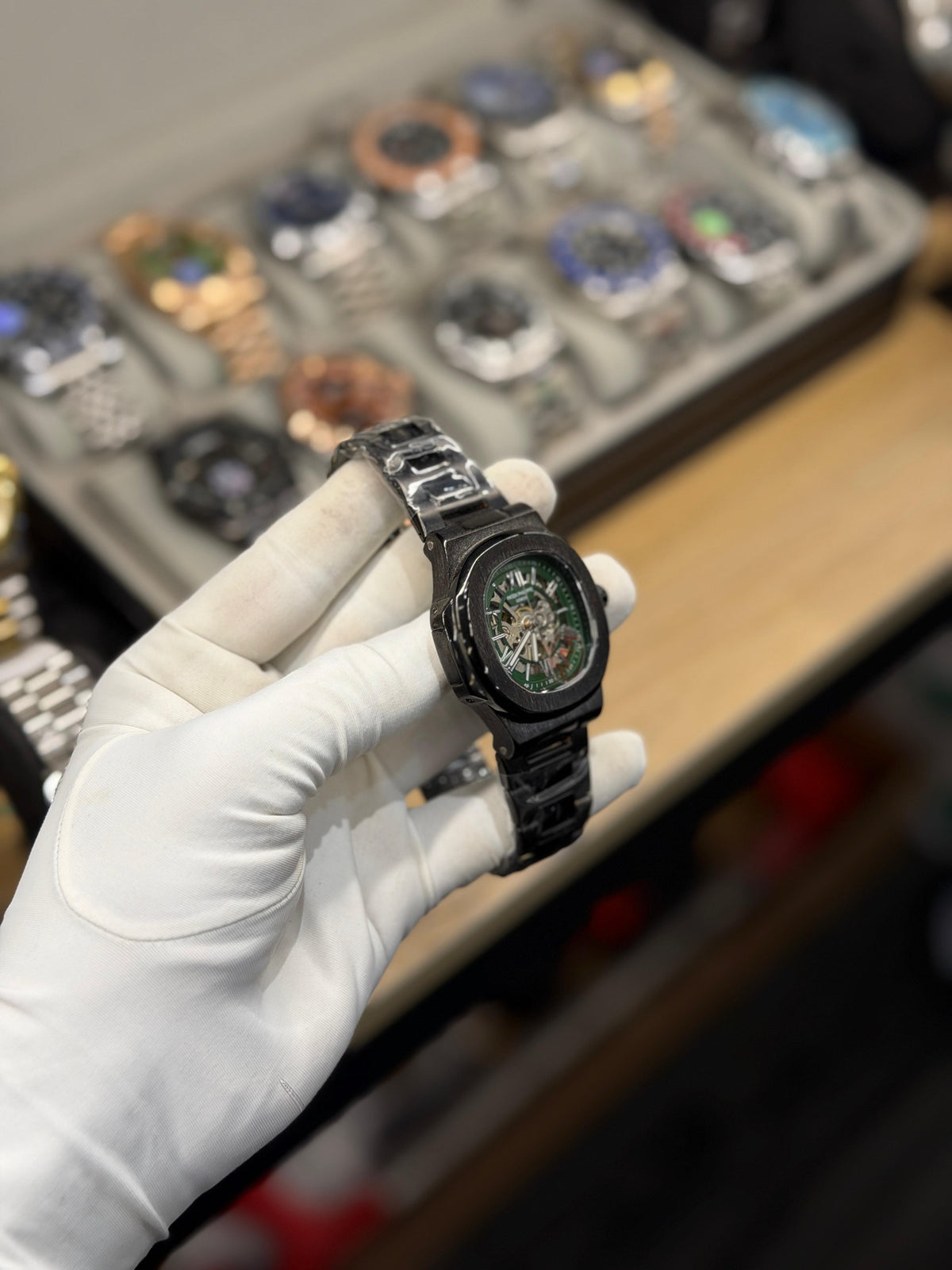Men's Black & Green Skeleton Dial Analog Automatic Watch