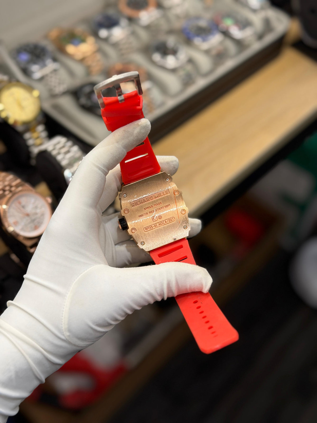 Men's Rose Gold Square Dial Sports Watch – Red Strap