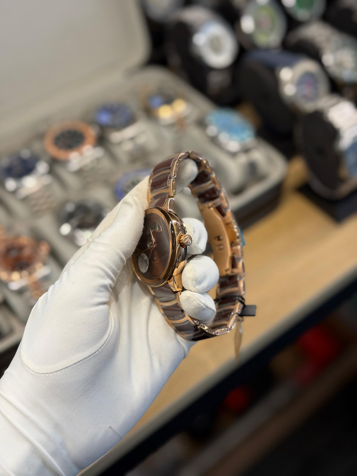 Luxury Brown Dial Automatic Skeleton Watch – Rose Gold Two-Tone Bracelet