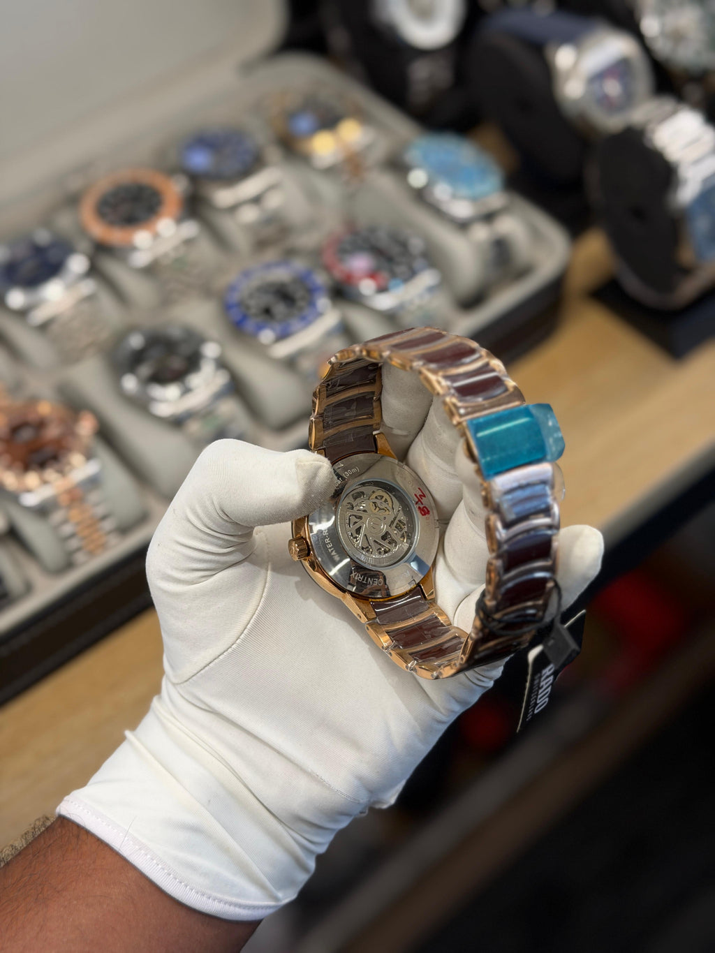 Luxury Brown Dial Automatic Skeleton Watch – Rose Gold Two-Tone Bracelet