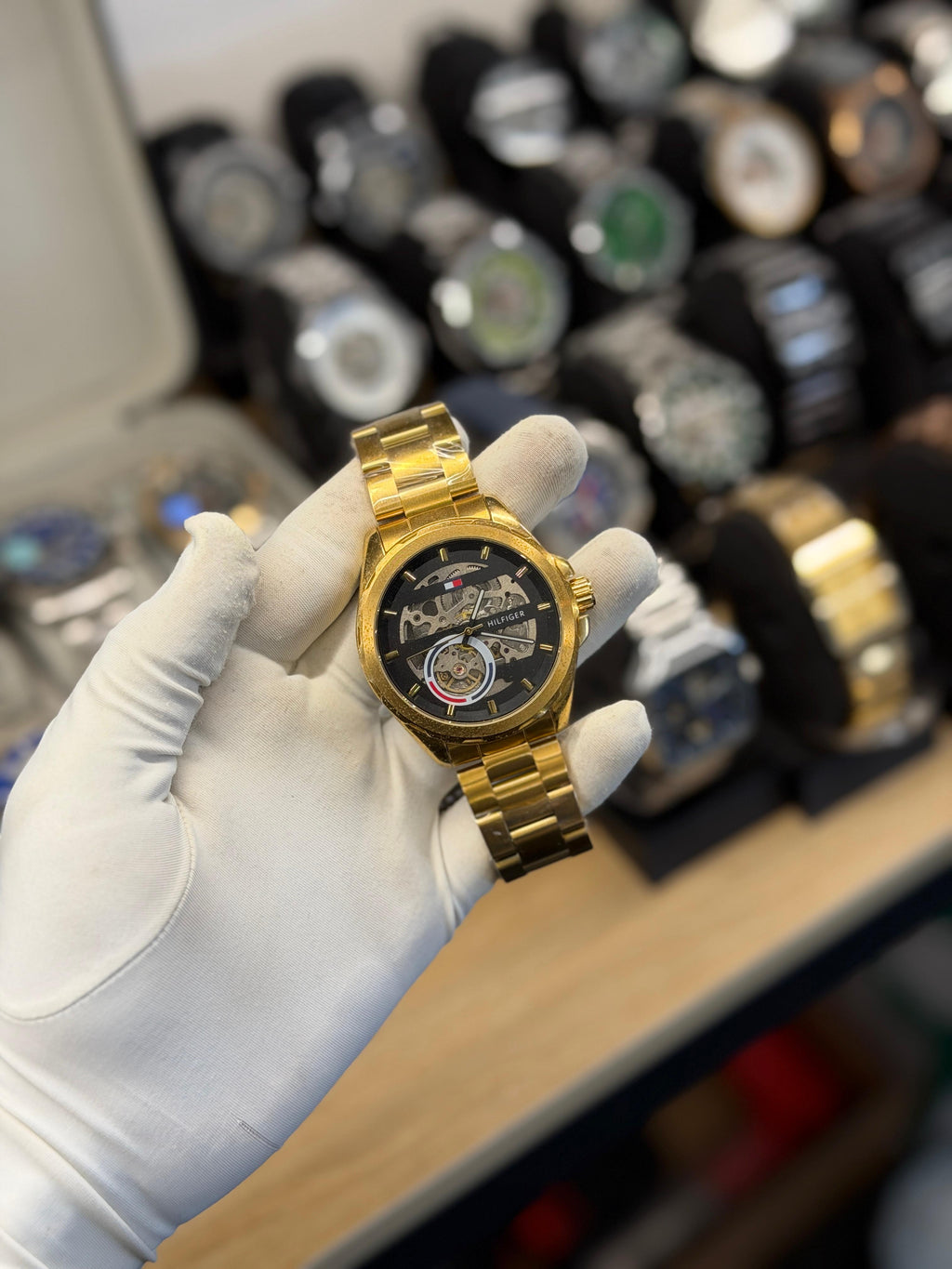 Luxury Gold Skeleton Automatic Watch – Stainless Steel Bracelet