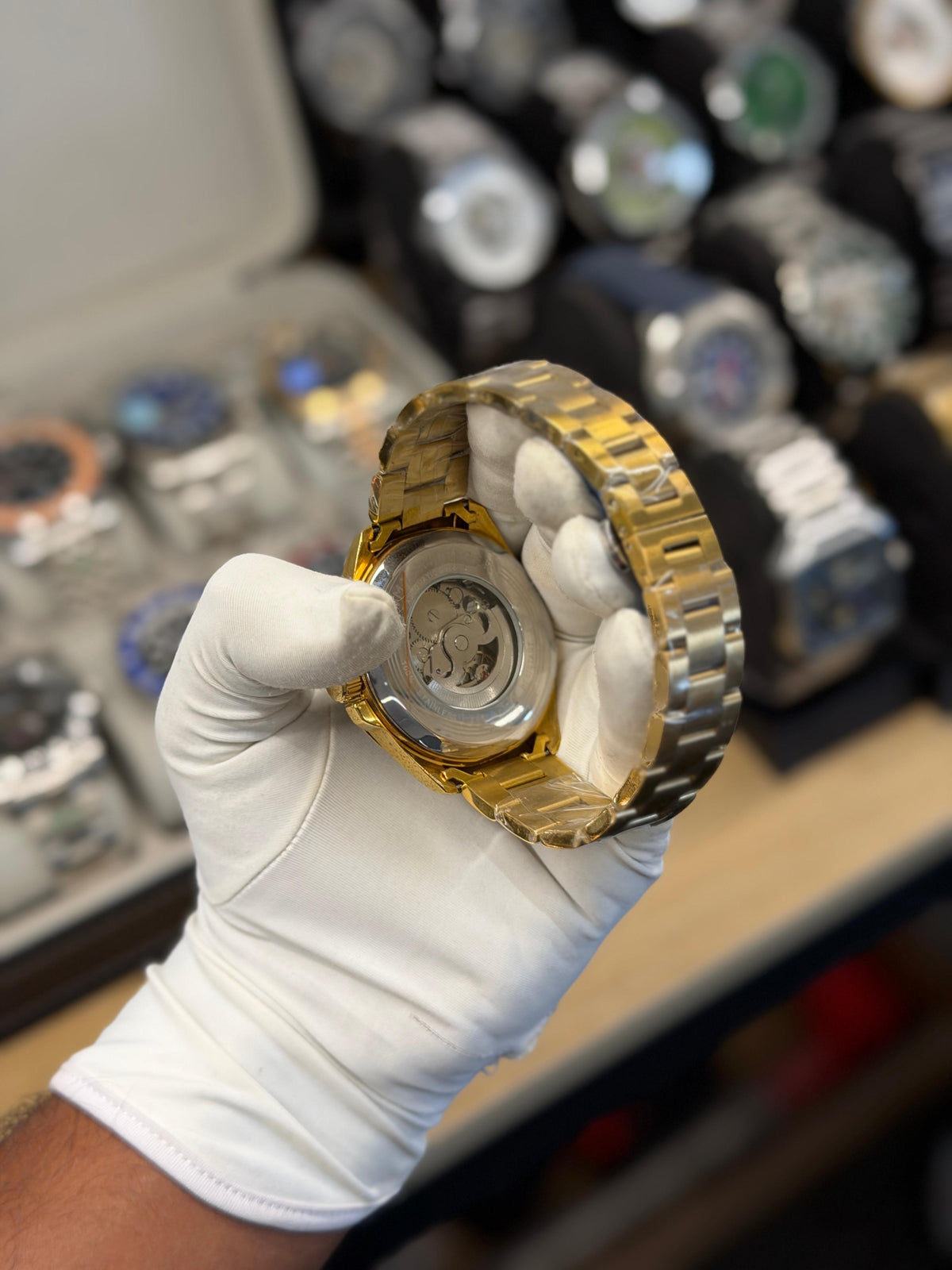 Luxury Gold Skeleton Automatic Watch – Stainless Steel Bracelet
