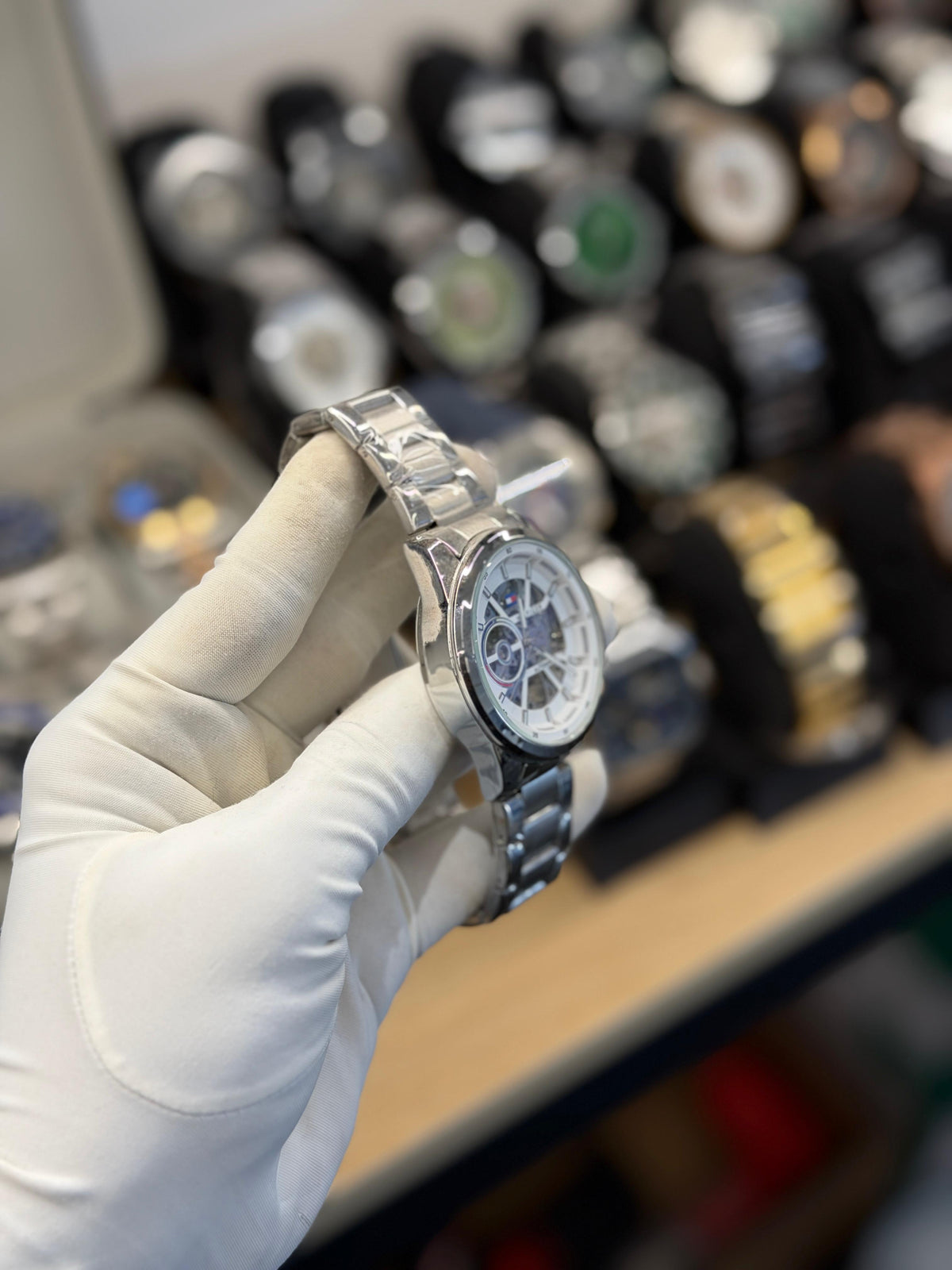 Luxury Silver Skeleton Automatic Watch