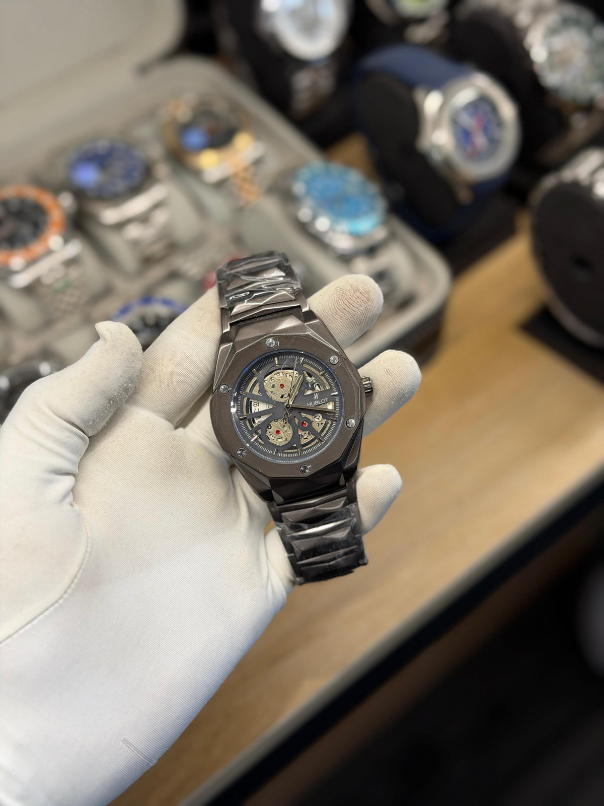 Luxury Gunmetal Skeleton Dial Watch for Men