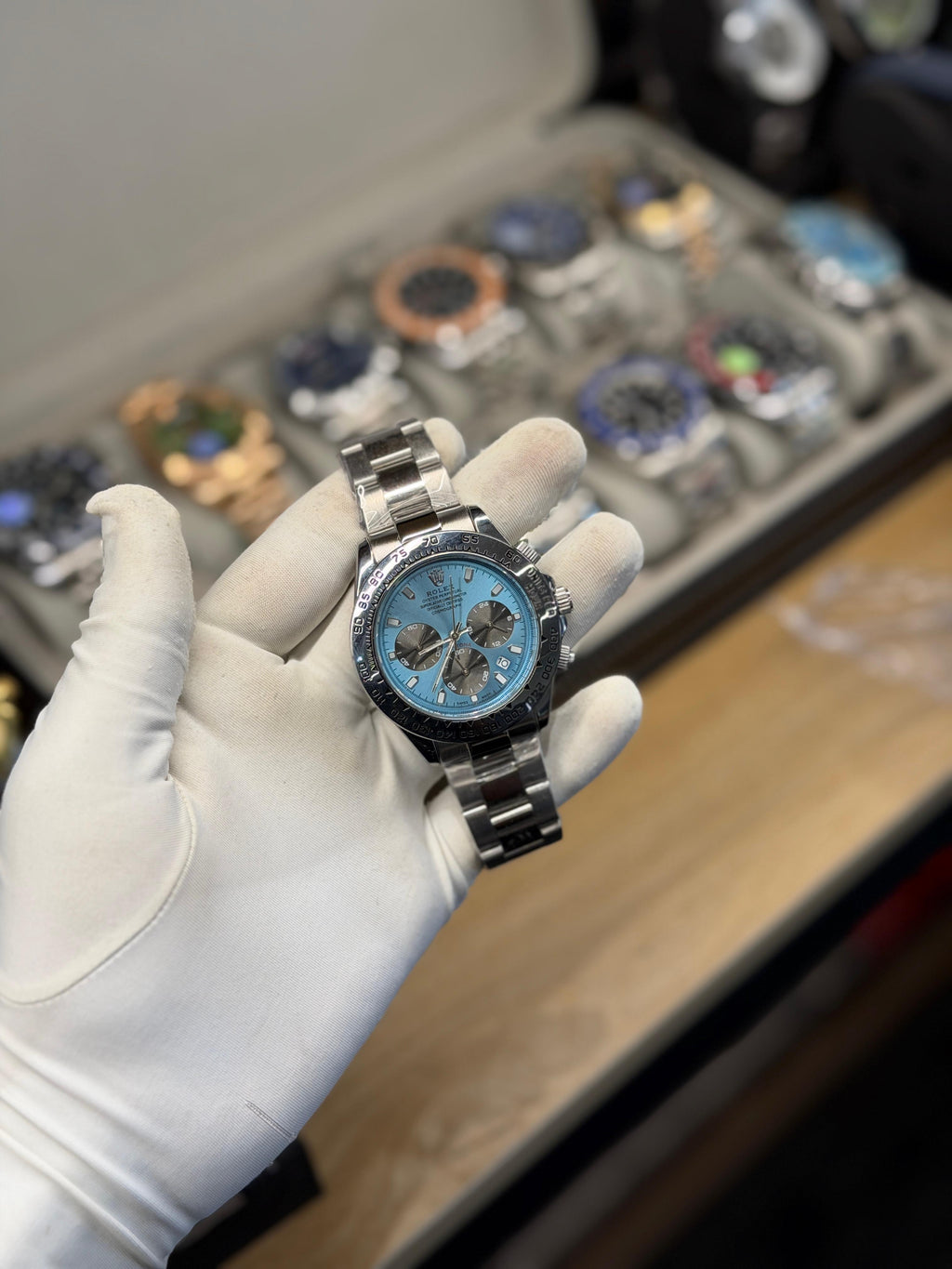 Men's Sky Blue Chronograph-Style Analog Watch