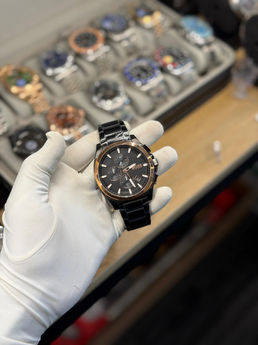 Men's Black &  Gold Chronograph-Style Analog Watch