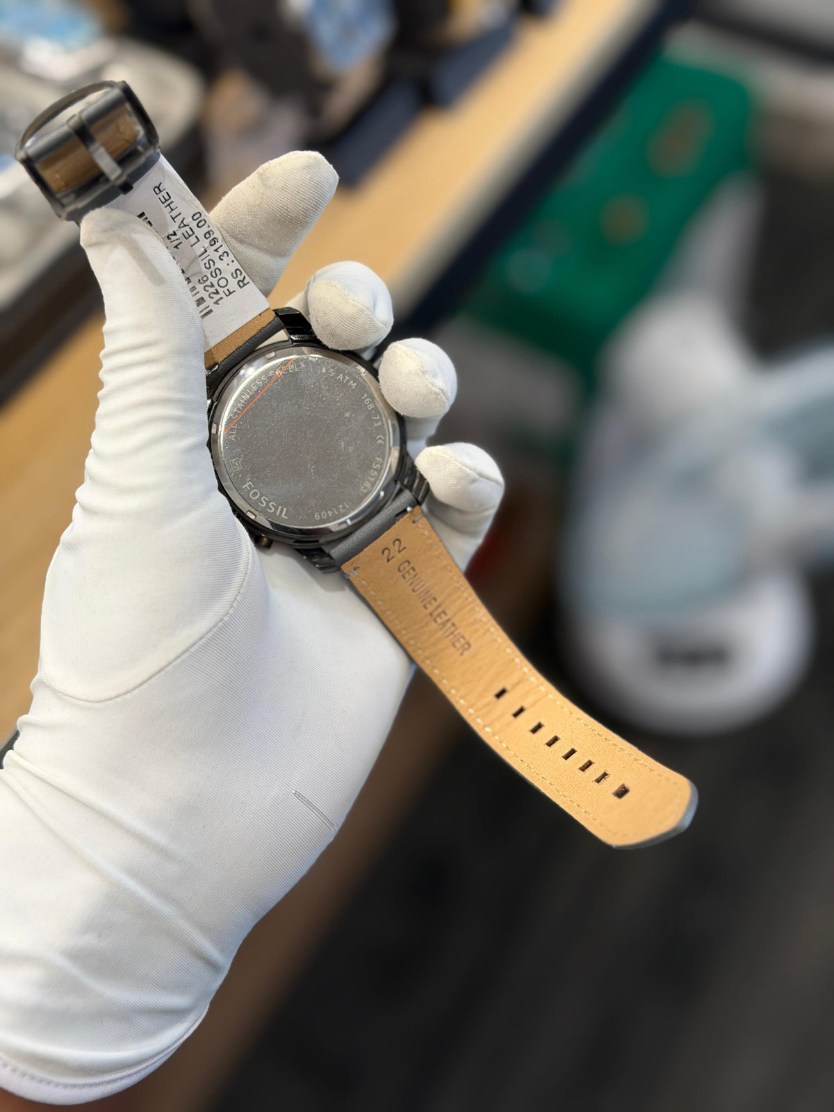 Luxury Black Dial Chronograph-Style Watch – Grey Leather Strap