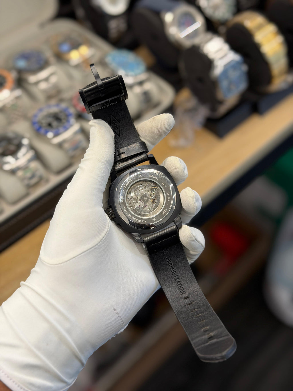 Luxury Black Skeleton Automatic Watch – Leather Strap