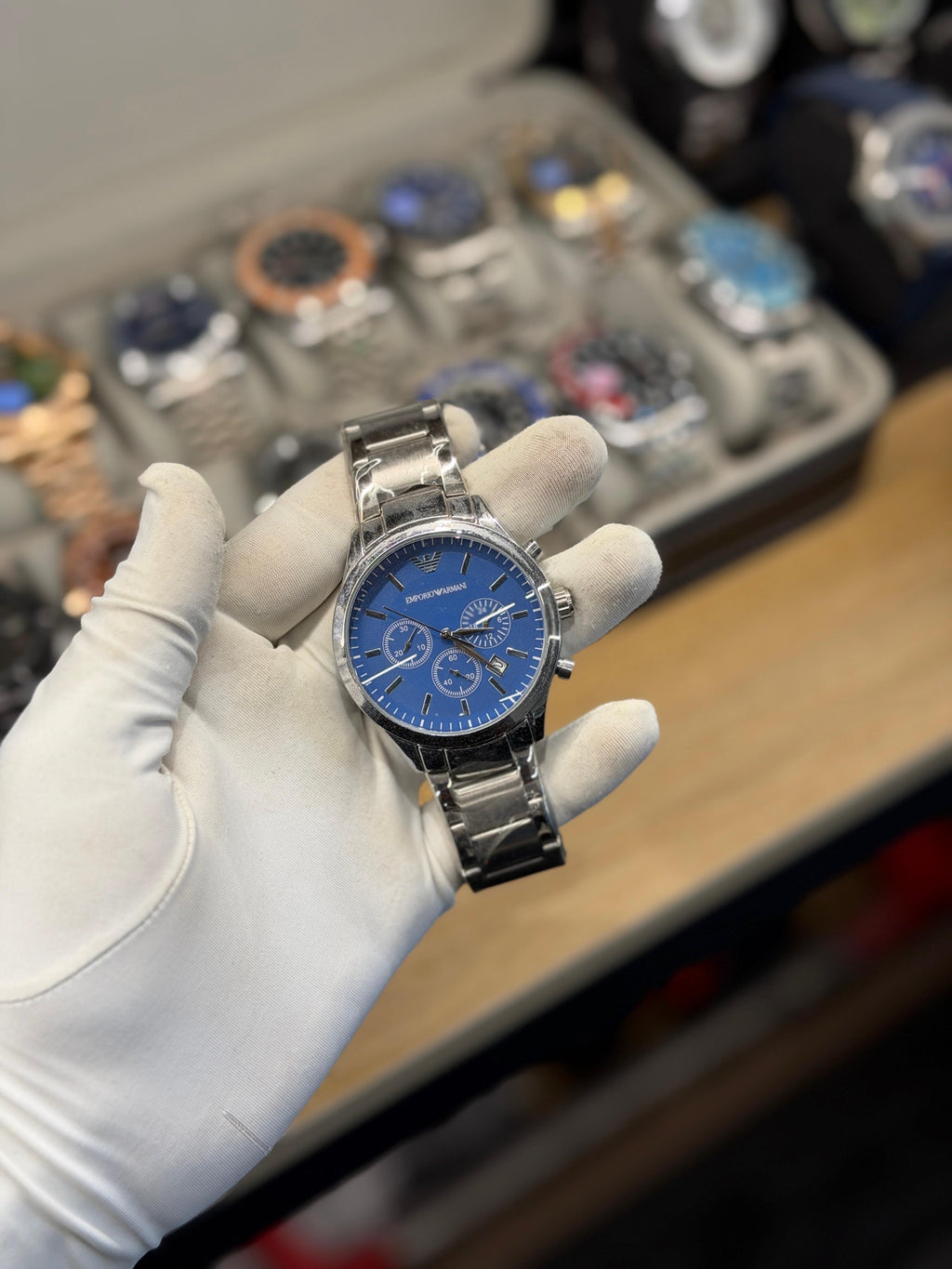 Luxury Blue Dial Chronograph Watch for Men – Silver Stainless Steel Strap